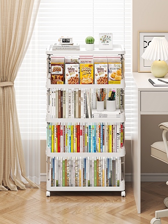 Bookcase storage rack book storage cabinet 5 years college entrance examination 3 years simulated snacks pencil cactus ball potted ornaments desk lamp table 3d model