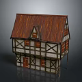Traditional Two Story Timber Framed Building With Wooden Roof And White Plastered Walls