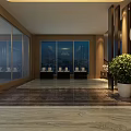 Modern Sales Office Lobby With Spacious Interior Floor to Ceiling Windows and Decorative Plant