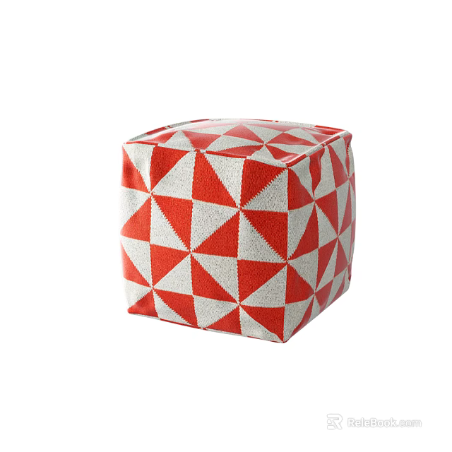 Red And White Geometric Triangle Pattern Ottoman For Living Room Decor 3d model