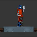 Red And Blue Robot Figure Standing On Platform With Road Design And Pipes