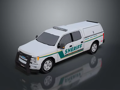 White Sheriff Pickup Truck With Roof Mounted Lights And Green Stripes 3d model
