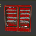 Vintage Red Double Door Bookcase With Multiple Shelves And Open Design