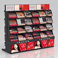 Modern Retail Display Shelf with Multiple Tiers and Colorful Beauty Products