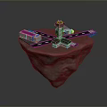 Floating Rock Platform With Airport Control Tower Runway And Small Buildings 3d model