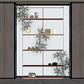 Modern Shelf Cabinet With Glass Doors Bamboo Pattern And Decorative Wooden Shelves