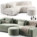 Beige And Light Green Modular Sofa Design With Pillows Ottoman And Blanket