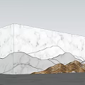 Elegant Feature Wall With Marble Texture And Golden Wavy Mountain Pattern Design