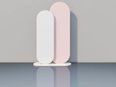 White and Pink Swing Doors Standing on Gray Floor with Gray Wall and Reflection 3d model