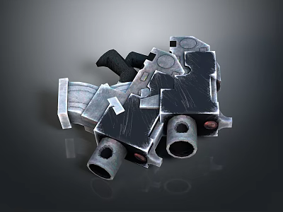 Futuristic Double Barrel Weapon With Metallic Design Black Silver Grip And Mechanical Components 3d model
