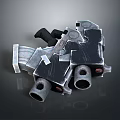 Futuristic Double Barrel Weapon With Metallic Design Black Silver Grip And Mechanical Components