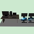 Multiple Computer Monitors Desktop PC And Laptop On Wooden Workstation Desk 3d model