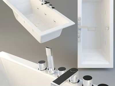Modern White Bathtub Design With Chrome Faucet And Control Knobs 3d model