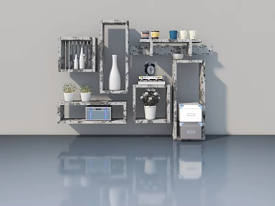 Modern Kitchen Open Concept Interior Featuring Stylish Hinged Door And Decorative Shelves 3d model