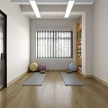 Spacious Fitness Studio Interior With Pilates Reformers Wooden Floors And Strip Lights
