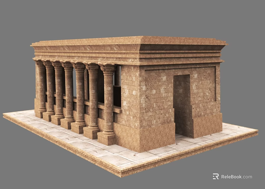 Detailed Ancient Egyptian Stone Building With Columns Door And Windows 3d model 