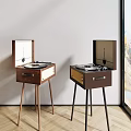 Dual Vinyl Turntable Speakers on High Legged Stands in Room Interior with Window Mountain View