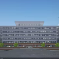 Modern Office Building Exterior With Large Windows And Landscaped Front Plaza