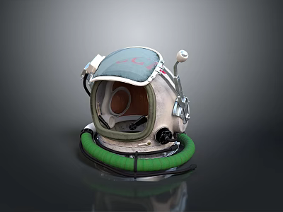 Vintage Diving Helmet With Transparent Visor Green Rim And Metal Components 3d model