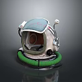 Vintage Diving Helmet With Transparent Visor Green Rim And Metal Components