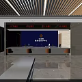 Government Service Hall Interior With Waiting Chairs Service Counter Digital Screens And Signs