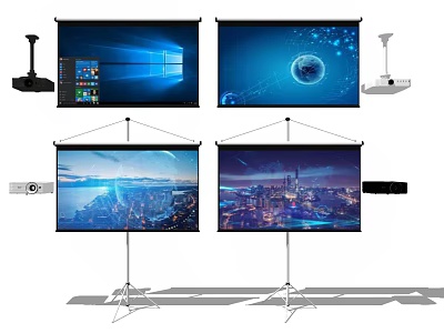 Projection Monitoring Setup With Tripod Screens Projectors And Various Display Content 3d model