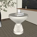 Minimalist Living Room Interior With White Hollow Design Side Table And Books Glass Plant