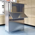 Modern Cafeteria Interior With Stainless Steel Counters Storage Cabinets And Tile Walls