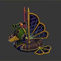 Cosmic Themed Spacecraft Design With Telescope Feature Vibrant Green Purple Yellow Accents Astronomical Wing Structure