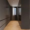 Modern Built in Wardrobe Design With Dark Panels Wooden Floor And Mirror Doors