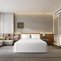 Minimalist Hotel Room With King Bed Floor to Ceiling Window Sofa and Wooden Floor