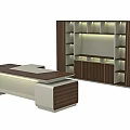Modern Office Desk With Wooden Top White Cabinet And Storage Shelves