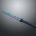 Enchanted Samurai Sword With Blue Pink Glowing Blade And Black Textured Handle