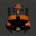 Orange Violin Placed On Black Stand With Grey Background And Reflection