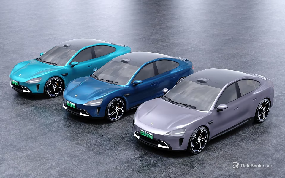 Electric Cars Blue Dark Blue and Gray Modern Sleek Sedan with Aerodynamic Body Design 3d model 