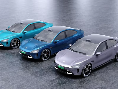 Electric Cars Blue Dark Blue and Gray Modern Sleek Sedan with Aerodynamic Body Design 3d model