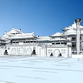 Traditional Chinese Ancient Architecture With Golden Roofs Multi Tiered Eaves And Stone Columns