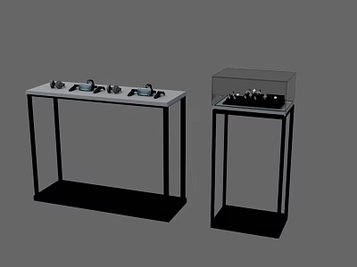 Modern Display Stands Open And Covered Black Frames White Tops Items On 3d model