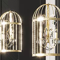 Elegant Golden Cage Shaped Chandeliers Adorned With Crystals Illuminate Modern Room Beautifully