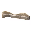 Modern Curved Irregular Shaped Sofa With Wave Like Design And Beige Upholstery