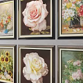 Botanical Paintings Collection with Roses Sunflowers and Colorful Flowers in Vases and Frames