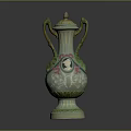Classical Green And White Vase With Decorative Patterns Female Portrait And Double Handles Lid