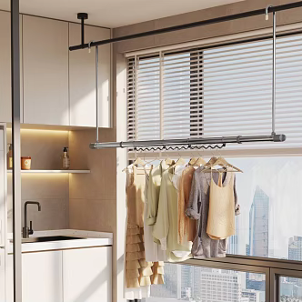Modern Balcony Japanese-style Balcony Iron Clothes Drying Rod Telescopic Clothes Hanger 3d model