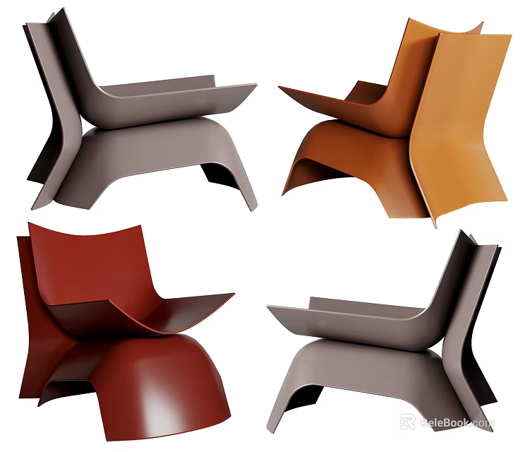 Modern Single Chairs In Multiple Colors With Unique Curved Design And Sleek Structure 3d model 