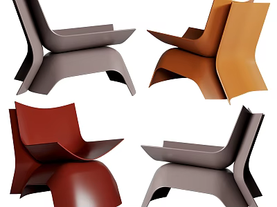 Modern Single Chairs In Multiple Colors With Unique Curved Design And Sleek Structure 3d model