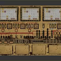 Vintage Industrial Control Panel With Three Display Screens And Rusted Buttons Knobs 3d model