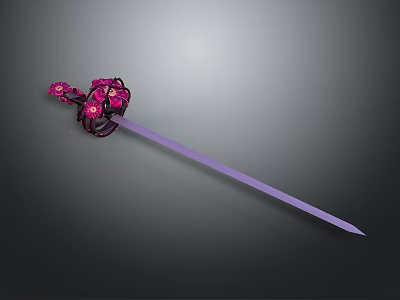 Elegant Purple Decorative Sword With Pink Flower Details On Ornate Hilt 3d model