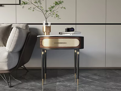 Modern Luxury Bedside Table Design With Gold Accents Black Metal Legs And Decorative Items 3d model