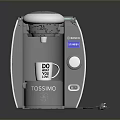 TASSIMO Computer Controlled Coffee Machine With Gray White Design Display Screen Buttons And White Cup