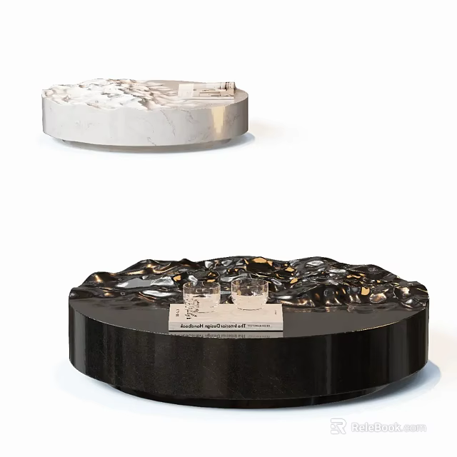 Circular Coffee Tables With White And Black Marble Textured Surfaces Modern Design 3d model 